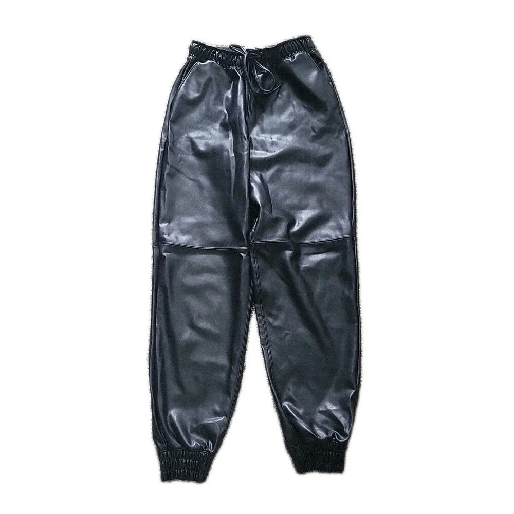 Abercrombie & Fitch Jogger Pant Women XS Black Vegan Leather High Waisted Casual - Picture 13 of 14